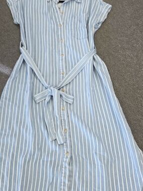 Blu Pepper Light Blue and White Striped Midi Shirt Dress